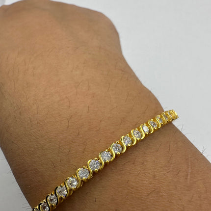 Vintage Gold Tennis Bracelet | CZ Crystal Diamond Gemstone Golden 925 Sterling Silver Bracelet | Elegant Everyday Wedding or Prom