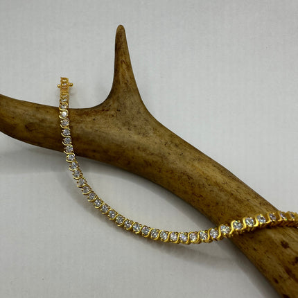 Vintage Gold Tennis Bracelet | CZ Crystal Diamond Gemstone Golden 925 Sterling Silver Bracelet | Elegant Everyday Wedding or Prom