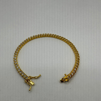 Vintage Gold Tennis Bracelet | CZ Crystal Diamond Gemstone Golden 925 Sterling Silver Bracelet | Elegant Everyday Wedding or Prom