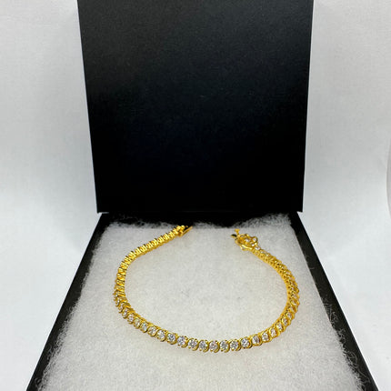 Vintage Gold Tennis Bracelet | CZ Crystal Diamond Gemstone Golden 925 Sterling Silver Bracelet | Elegant Everyday Wedding or Prom