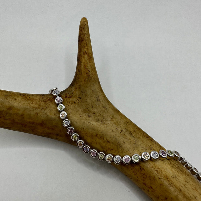 Vintage Silver Tennis Bracelet | Diamond Look Pastel Cubic Zirconia 925 Sterling Silver-Bracelets-TomWayne Jewelers