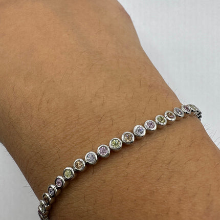 Vintage Silver Tennis Bracelet | Diamond Look Pastel Cubic Zirconia 925 Sterling Silver-Bracelets-TomWayne Jewelers