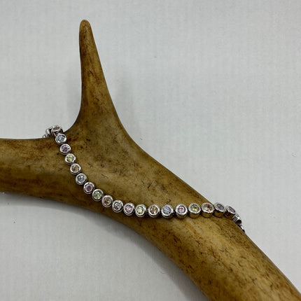 Vintage Silver Tennis Bracelet | Diamond Look Pastel Cubic Zirconia 925 Sterling Silver-Bracelets-TomWayne Jewelers