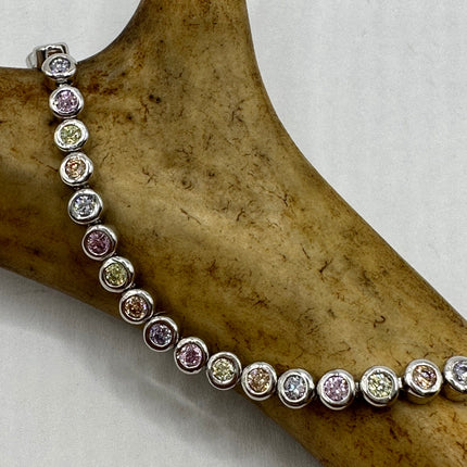 Vintage Silver Tennis Bracelet | Diamond Look Pastel Cubic Zirconia 925 Sterling Silver-Bracelets-TomWayne Jewelers