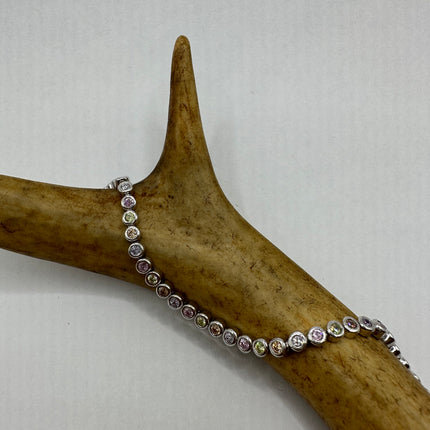 Vintage Silver Tennis Bracelet | Diamond Look Pastel Cubic Zirconia 925 Sterling Silver-Bracelets-TomWayne Jewelers