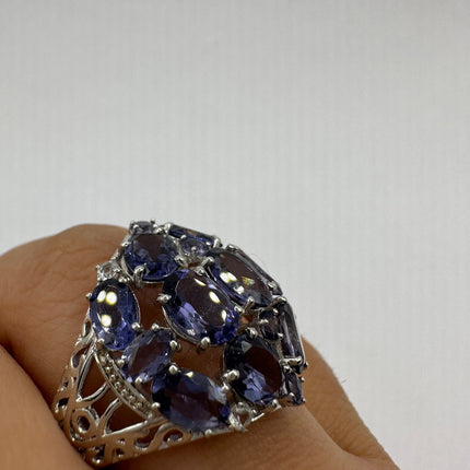 Vintage Gemstone Ring | Blue Iolite Ring Band - 925 Sterling Silver - Size 8.25 - Free US Shipping