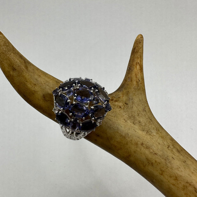 Vintage Gemstone Ring | Blue Iolite Ring Band - 925 Sterling Silver - Size 8.25 - Free US Shipping