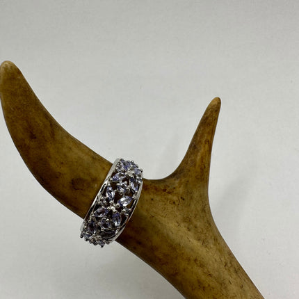 Vintage Silver Ring | Blue Tanzanite Gemstone | 925 Sterling Silver Band Stackable Unique Wedding Statement Ring | Something Blue