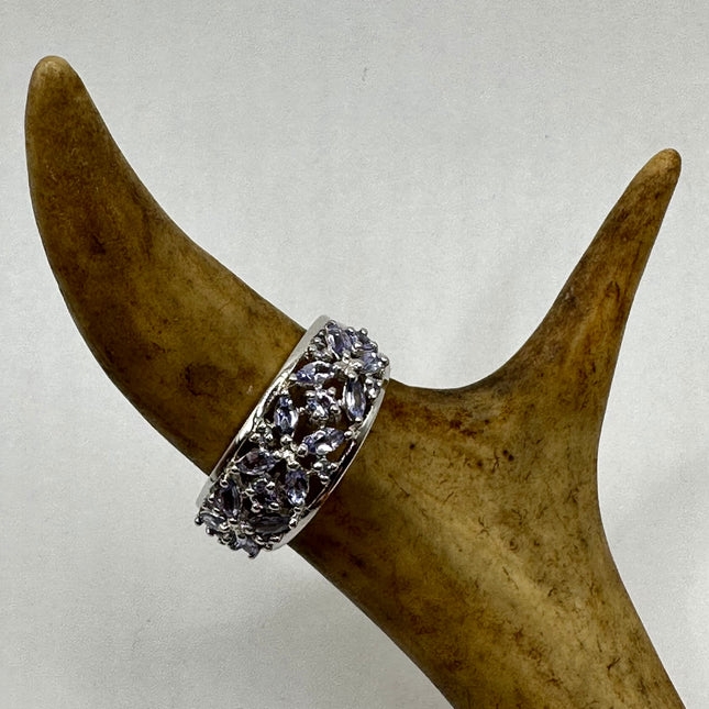 Vintage Silver Ring | Blue Tanzanite Gemstone | 925 Sterling Silver Band Stackable Unique Wedding Statement Ring | Something Blue