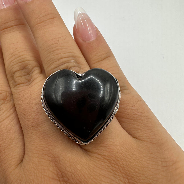 Vintage Black Onyx Heart Ring Band