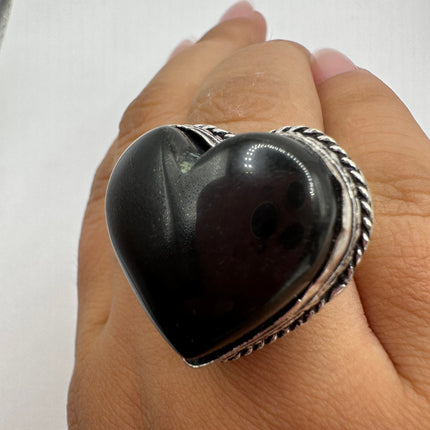 Vintage Black Onyx Heart Ring Band