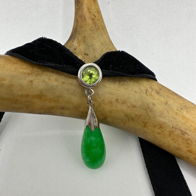 Vintage Green Jade Choker 925 Sterling Silver Necklace