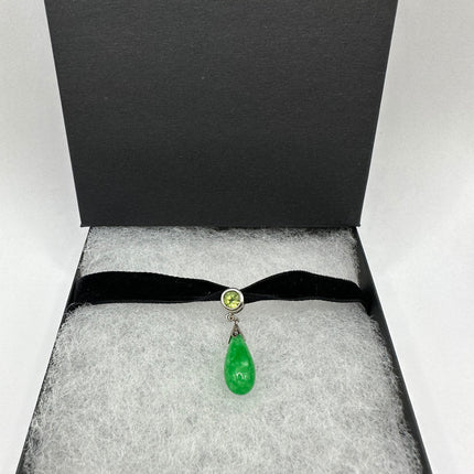 Vintage Green Jade Choker 925 Sterling Silver Necklace