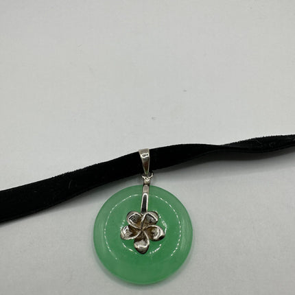 Vintage Green Jade Choker 925 Sterling Silver Necklace