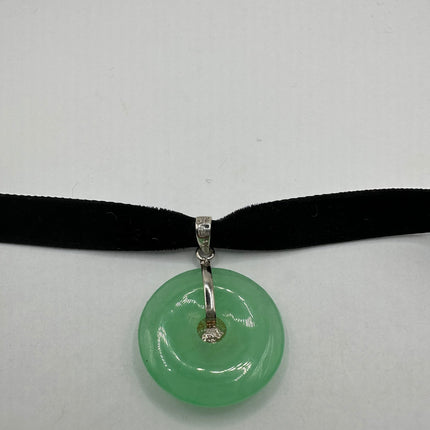 Vintage Green Jade Choker 925 Sterling Silver Necklace