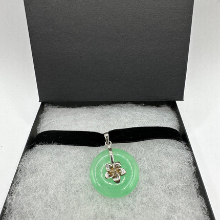 Vintage Green Jade Choker 925 Sterling Silver Necklace