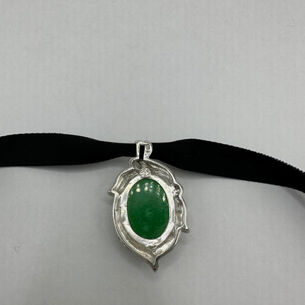 Vintage Green Jade Choker 925 Sterling Silver Necklace