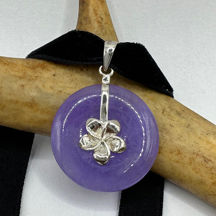 Vintage Silver Choker Necklace | Lavender Purple Jade Pendant | 925 Sterling Silver Lucky Charm Ribbon Choker Necklace