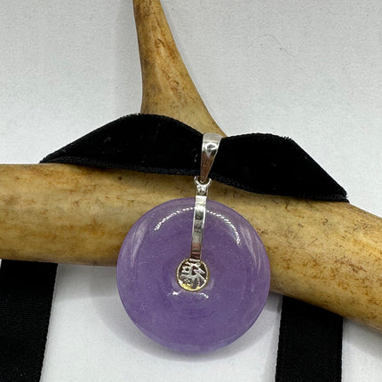 Vintage Silver Choker Necklace | Lavender Purple Jade Pendant | 925 Sterling Silver Lucky Charm Ribbon Choker Necklace