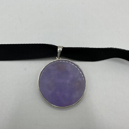 Vintage Pendant Choker Necklace | Lavender Purple Jade Gemstone Crystal | 925 Sterling Silver Lucky Dragon Charm Statement Choker