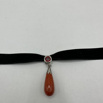 Vintage Red Jade Choker 925 Sterling Silver Necklace
