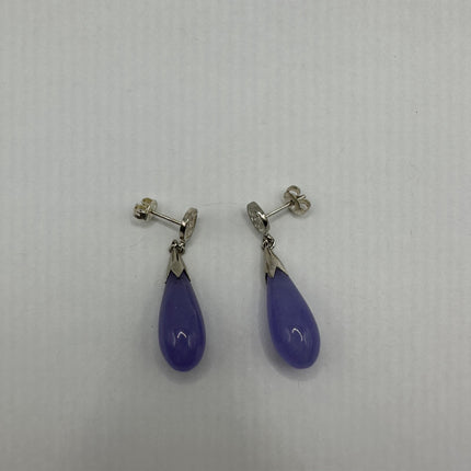 Vintage Silver Earrings | Lavender Purple Jade Gemstone 925 Sterling Silver Dangle Drop Earrings