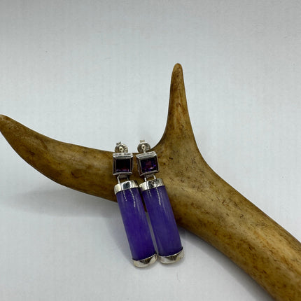 Vintage Lavender Purple Jade Drop Dangle Earrings - 925 Sterling Silver