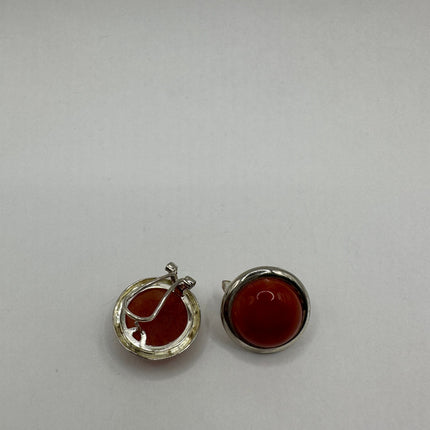 Vintage Gemstone Earrings | Red Jade Crystal Birthstone | 925 Sterling Round Silver Button Earrings
