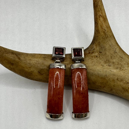 Vintage Red Jade 925 Sterling Silver Earrings