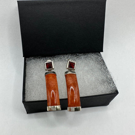 Vintage Red Jade 925 Sterling Silver Earrings