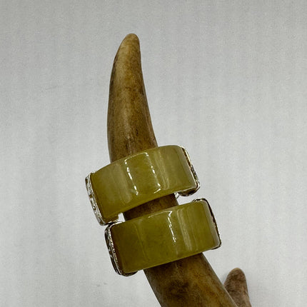 Vintage Yellow Jade 925 Sterling Silver Hoop Earrings