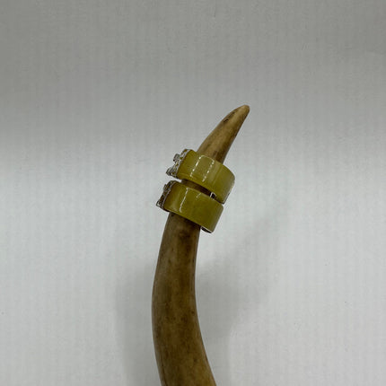 Vintage Yellow Jade 925 Sterling Silver Hoop Earrings