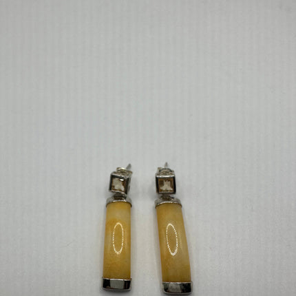 Vintage Yellow Jade 925 Sterling Silver Button Earrings