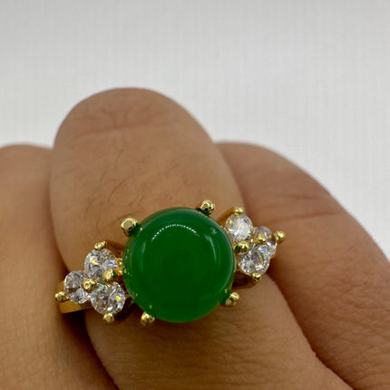 Vintage Gold Green Jade Lucky Cocktail Ring