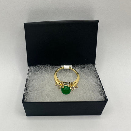 Vintage Gold Green Jade Lucky Cocktail Ring