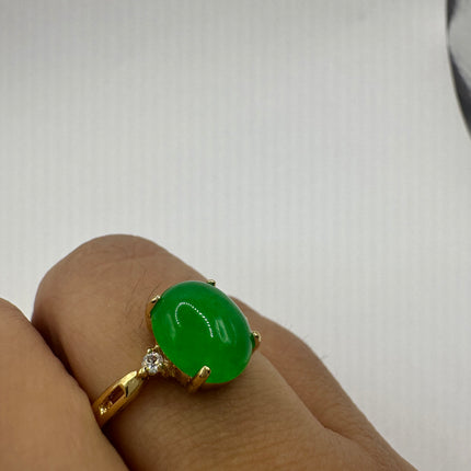 Vintage Gold Green Jade Lucky Cocktail Ring
