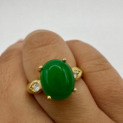 Vintage Gold Green Jade Lucky Cocktail Ring