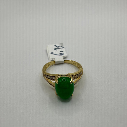 Vintage Gold Green Jade Lucky Cocktail Ring