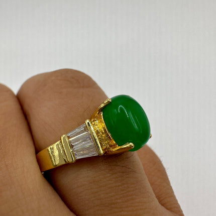 Vintage Gold Green Jade Lucky Cocktail Ring