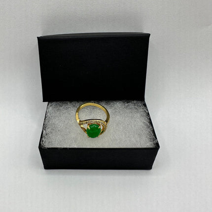 Vintage Gold Green Jade Lucky Cocktail Ring