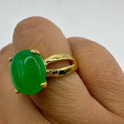 Vintage Gold Green Jade Lucky Cocktail Ring
