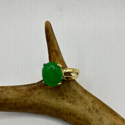 Vintage Gold Green Jade Lucky Cocktail Ring