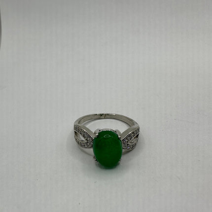 Vintage Silver Jade Ring | Green Gemstone Jade Crystal Birthstone Lucky Cocktail Ring | Silver Bronze Statement | Unique Gift Stacking Ring