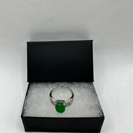 Vintage Silver Jade Ring | Green Gemstone Jade Crystal Birthstone Lucky Cocktail Ring | Silver Bronze Statement | Unique Gift Stacking Ring