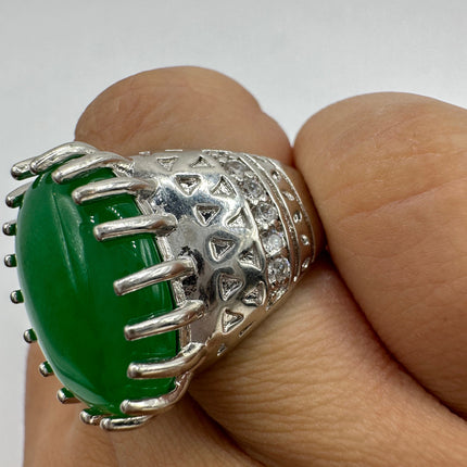 Vintage Silver Green Jade Lucky Cocktail Ring