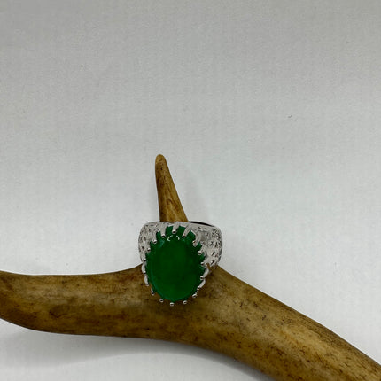 Vintage Silver Green Jade Lucky Cocktail Ring