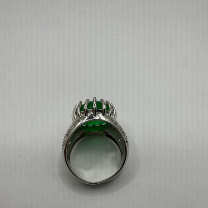 Vintage Silver Green Jade Lucky Cocktail Ring