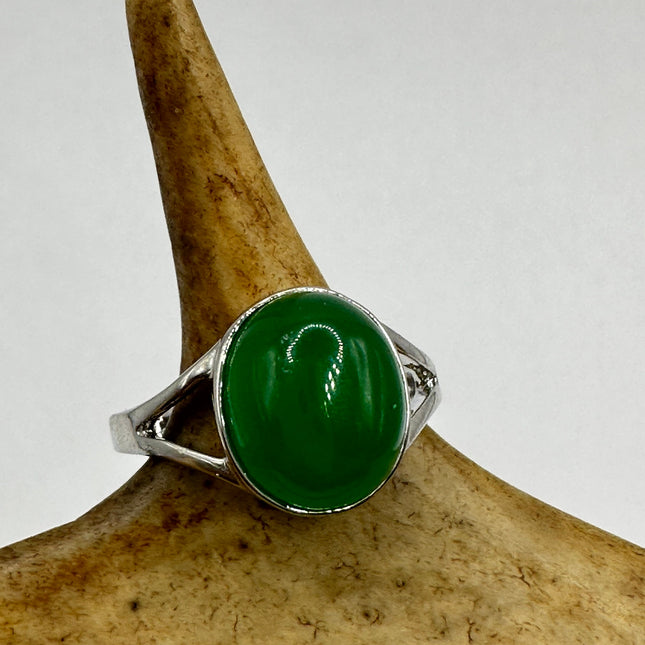 Vintage Silver Green Jade Lucky Cocktail Ring