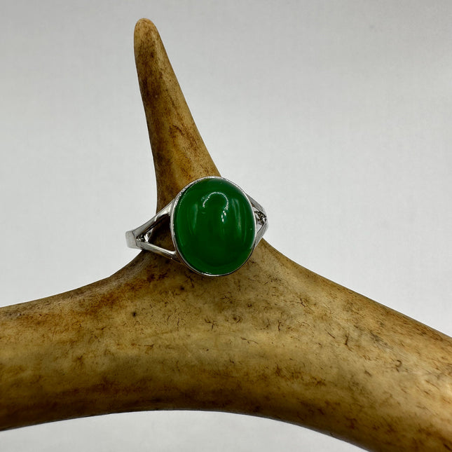 Vintage Silver Green Jade Lucky Cocktail Ring
