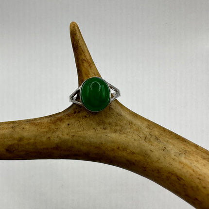 Vintage Silver Green Jade Lucky Cocktail Ring